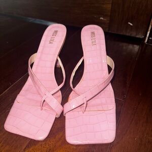 Miss Lola Blush Pink Croc-Embossed Sandals